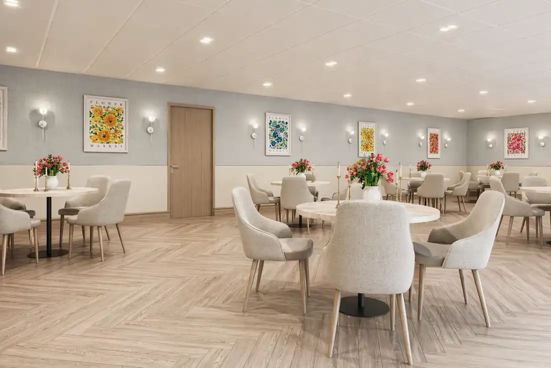 Dining room at North Beach Rehabilitation Center in North Miami Beach, FL